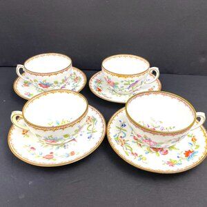 Vint Set 4 Coalport Pembroke Teacup and Saucers English Bone China A.D. 1750